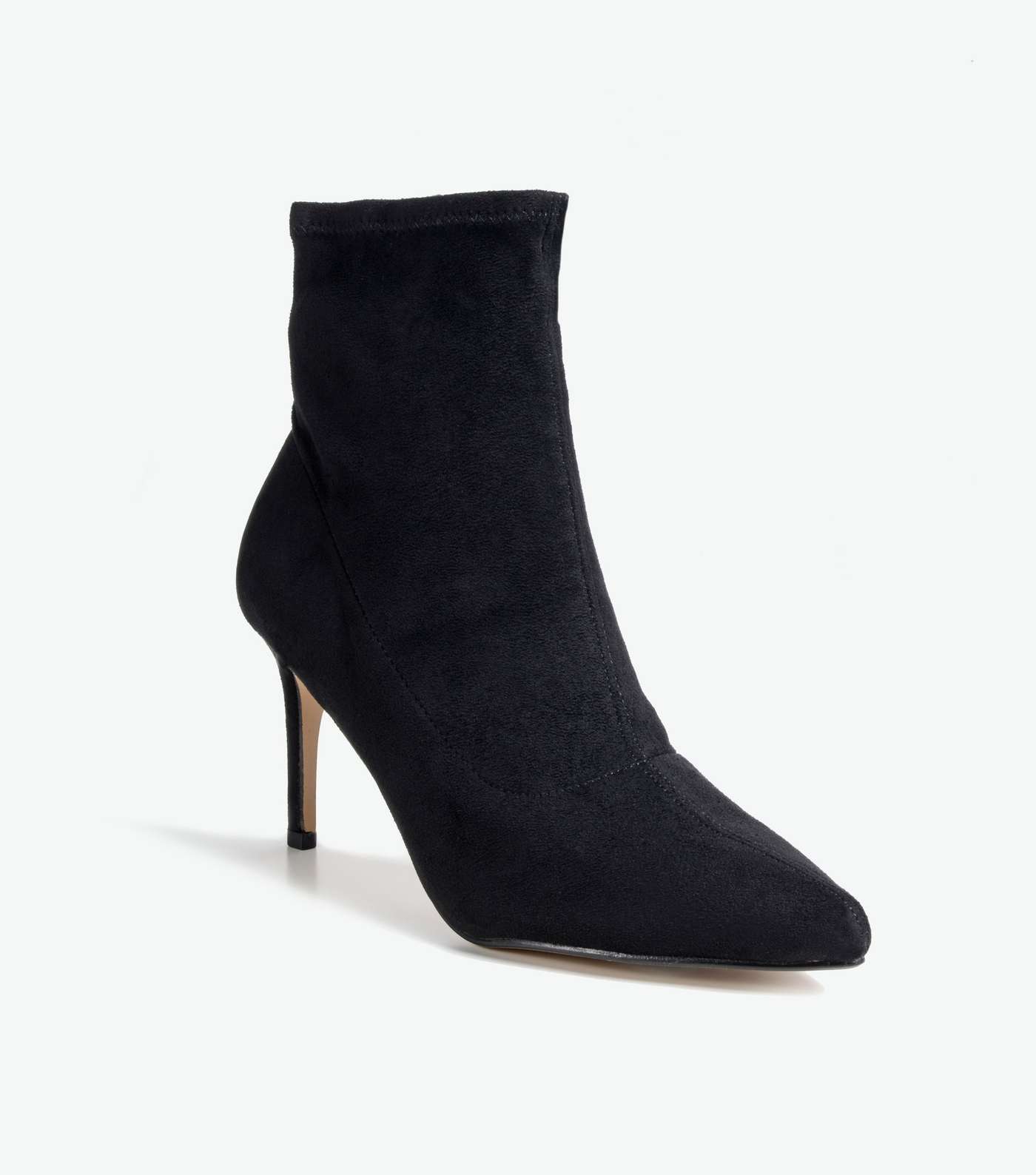 Black Suedette Pointed Heeled Sock Boots 