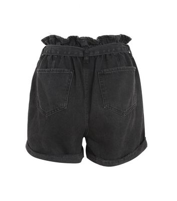 Image of Black Denim High Tie Waist Shorts New Look