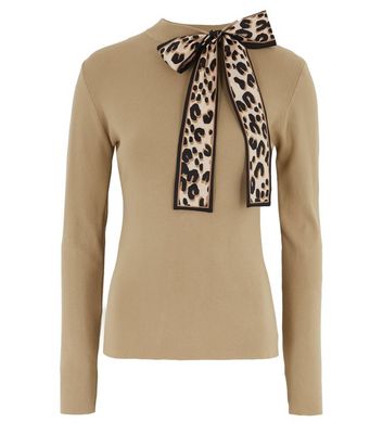 Blue Vanilla Camel Leopard Print Bow 