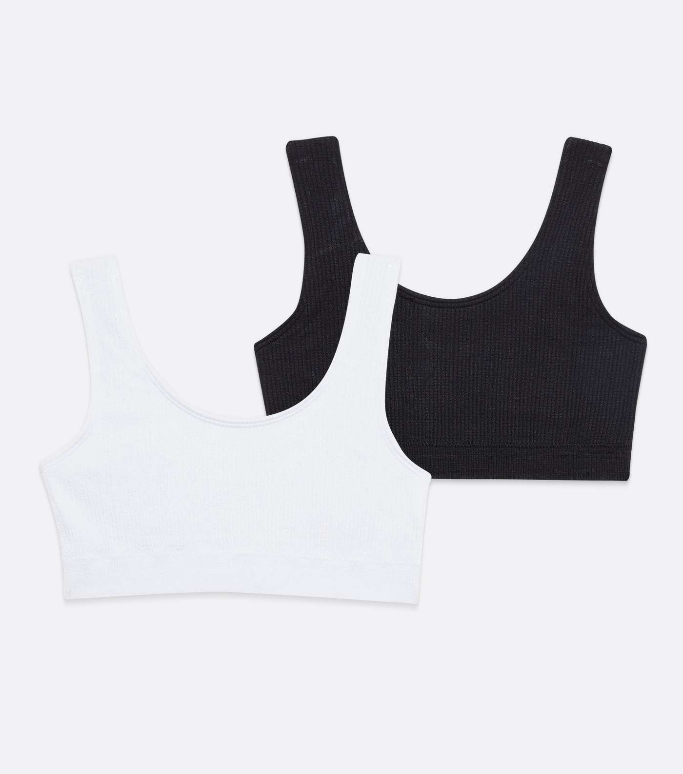 Girls 2 Pack Black and White Ribbed Crop Tops