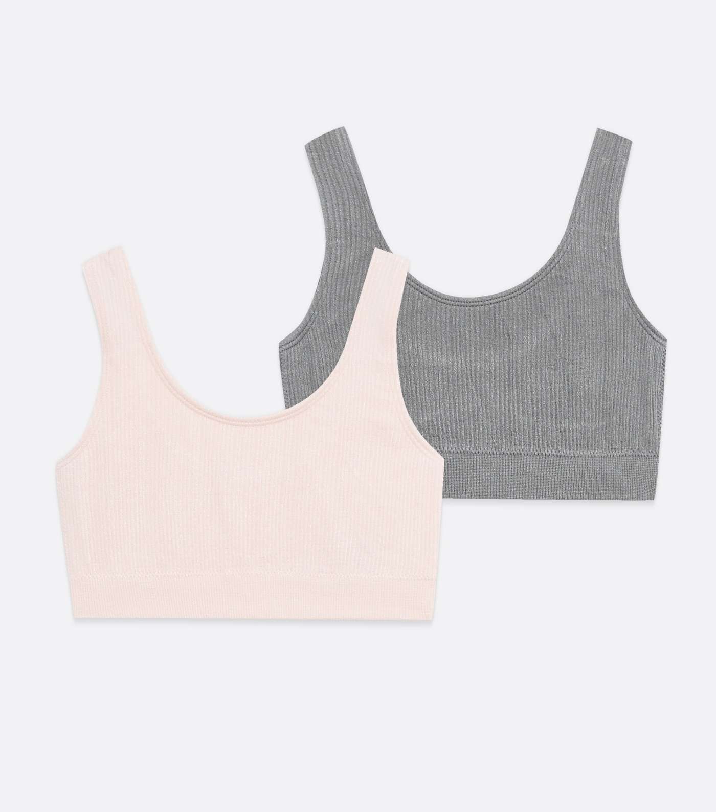 Girls 2 Pack Pale Grey and Pink Ribbed Crop Tops