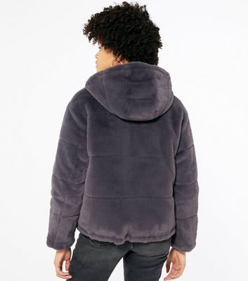 Black Reversible Faux Fur Puffer Coat 