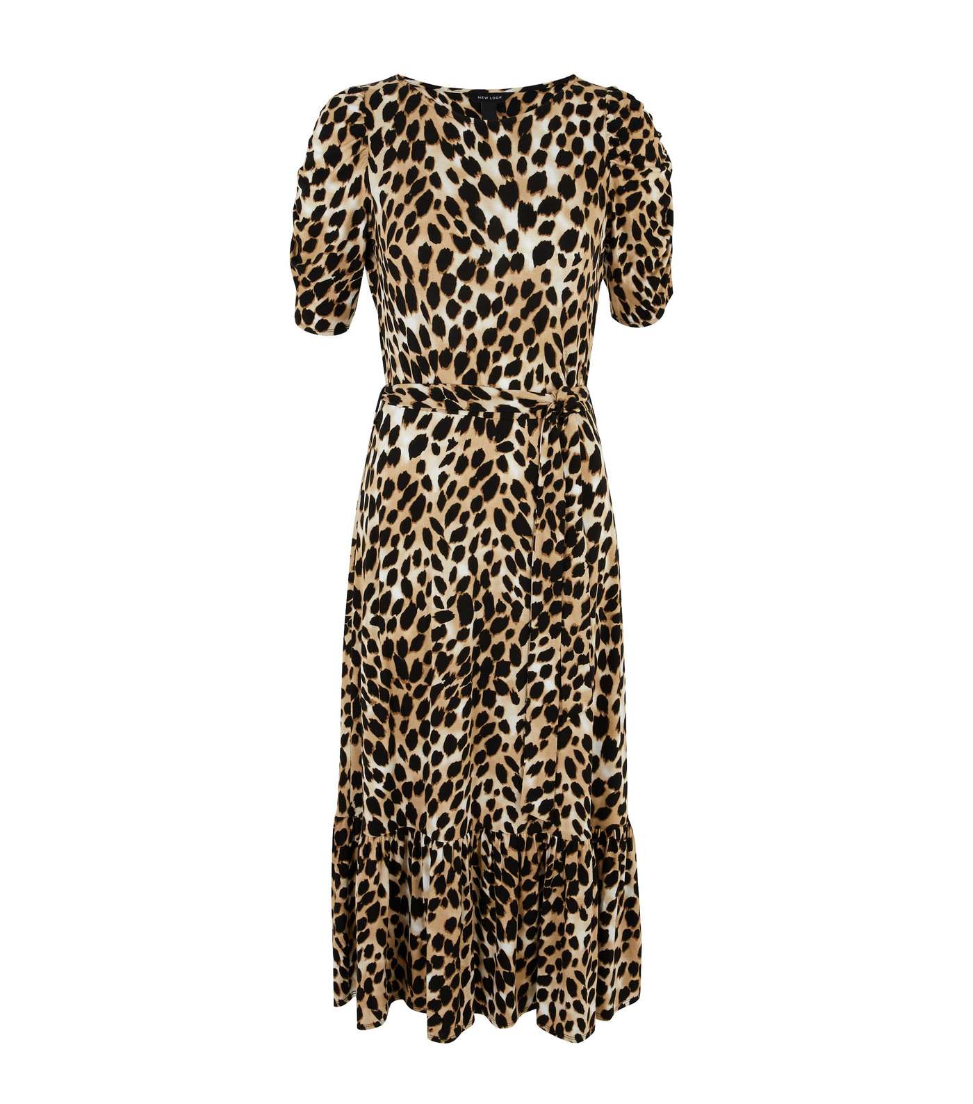 Brown Leopard Print Puff Sleeve Midi Dress Image 5