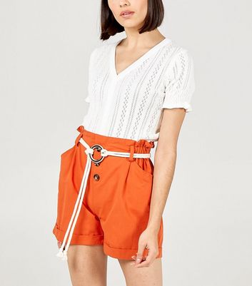 Image of Pink Vanilla Bright Orange Rope Belted Shorts New Look