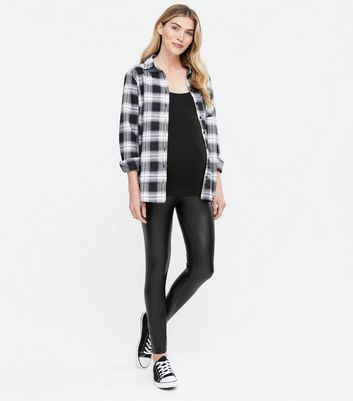 Maternity Black Coated Leather-Look 