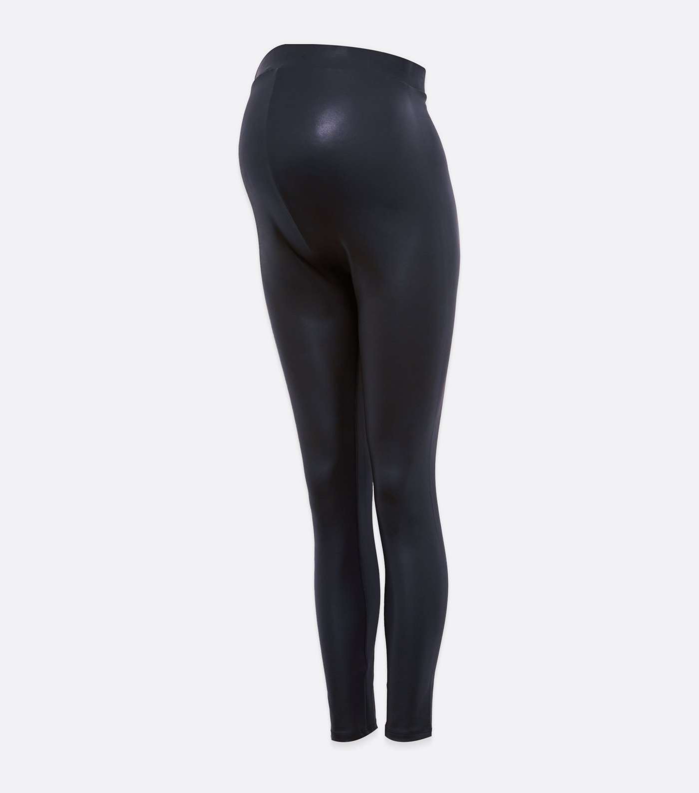 Maternity Black Coated Leather-Look Over Bump Leggings Image 5