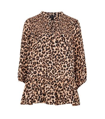 Brown Leopard Print Tie Neck Tiered 
