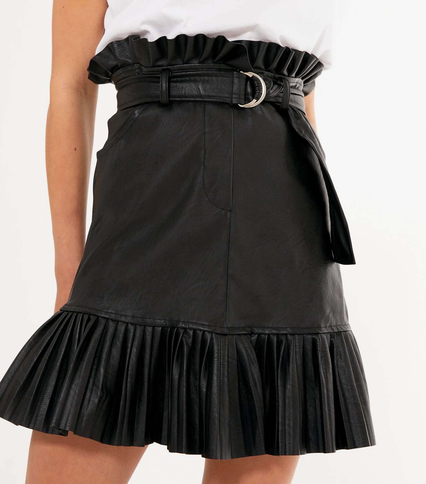 Black Leather-Look Pleated Skirt Image 4