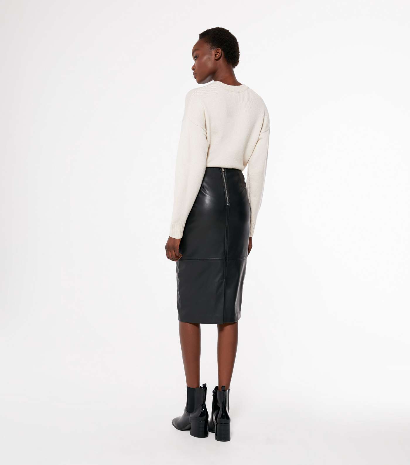 Black Leather-Look Midi Pencil Skirt Image 3