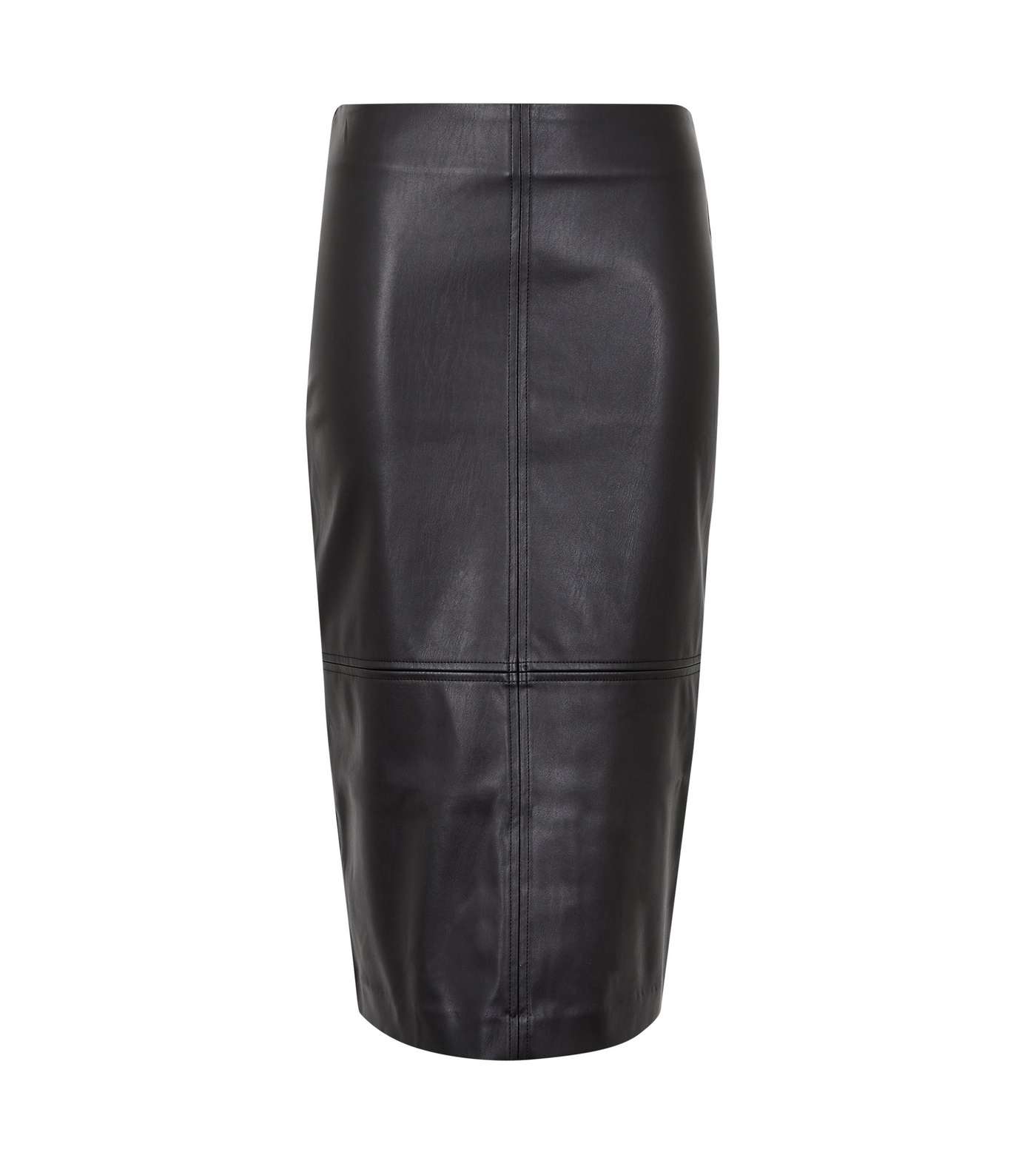 Black Leather-Look Midi Pencil Skirt Image 5