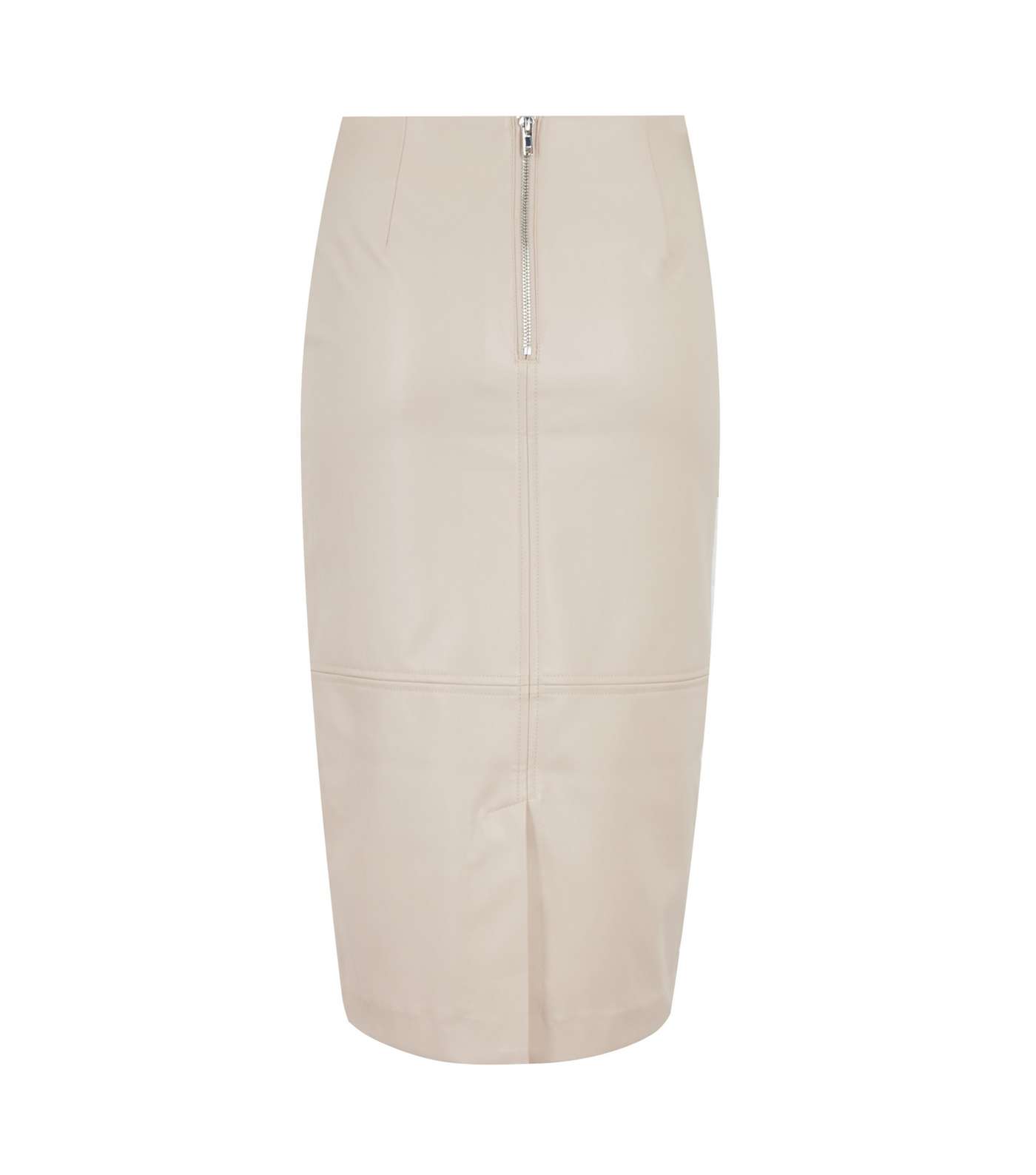 Off White Leather-Look Midi Pencil Skirt Image 2