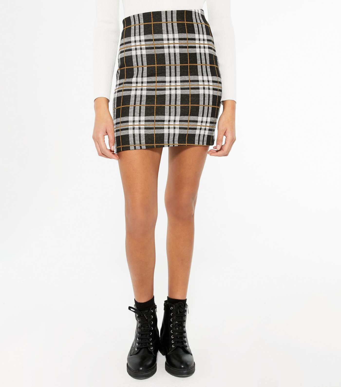Black Check Jersey Tube Skirt Image 2