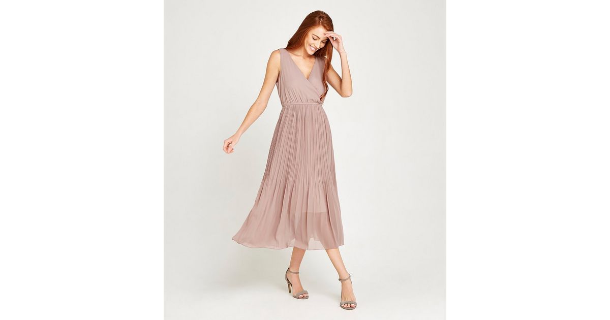 Apricot Mid Pink Chiffon Wrap Midi Dress New Look