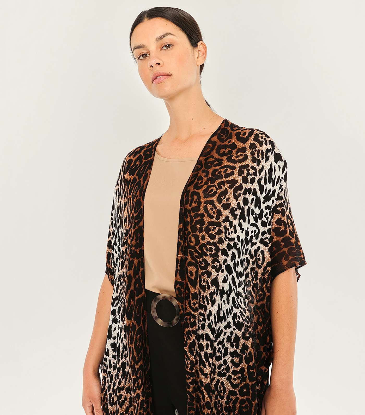 Apricot Brown Ombré Leopard Print Kimono  Image 4