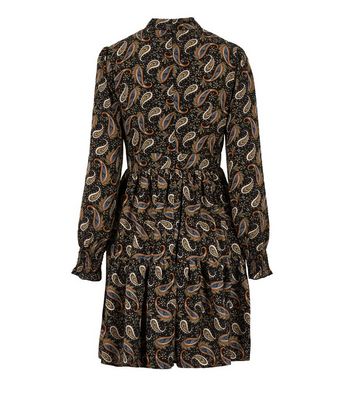 Image of Blue Vanilla Black Paisley Print Long Sleeve Dress New Look