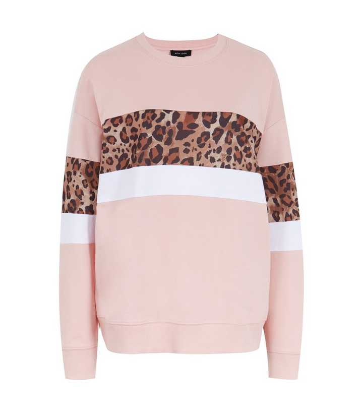 Pale Pink Leopard Print Stripe Sweatshirt | New Look