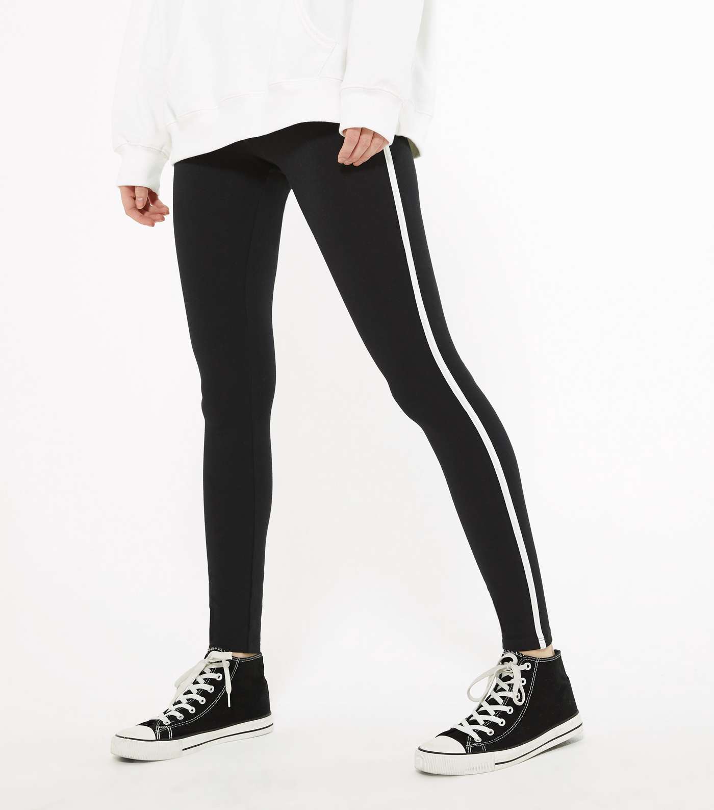 Tall Black and White Side Stripe Leggings Image 2