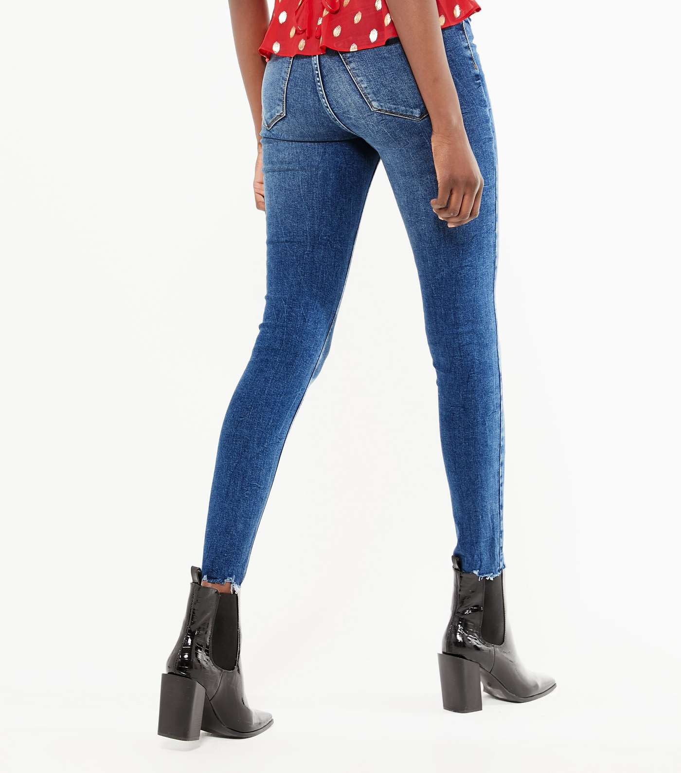 Blue High Rise Frayed Jenna Skinny Jeans  Image 3
