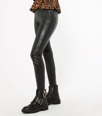 Tall 2 Pack Black Leather-Look Zip Leggings