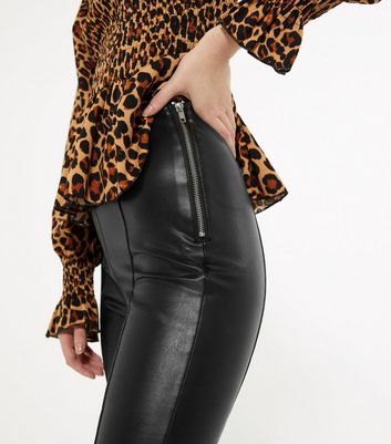 Black Leather-Look High Waist Zip Leggings | New Look
