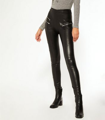 Tall Black Leather-Look Zip Biker 