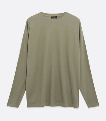 Image of Olive Waffle Long Sleeve Top New Look