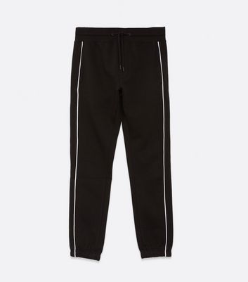 Image of Black Piped Cuffed Joggers New Look