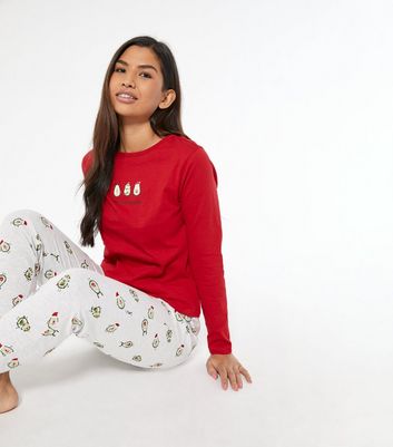 Red Avocado Slogan Jogger Pyjama Set New Look