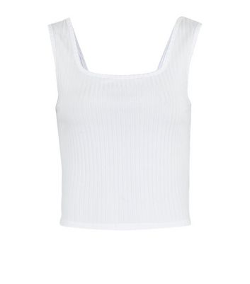 White Ribbed Square Neck Vest | New Look