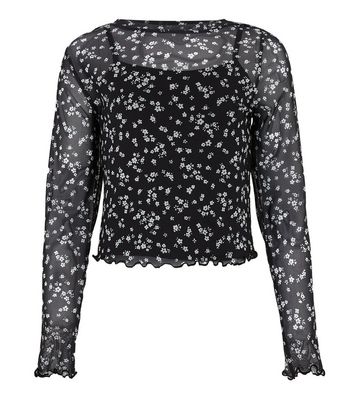 Floral black cheap mesh top