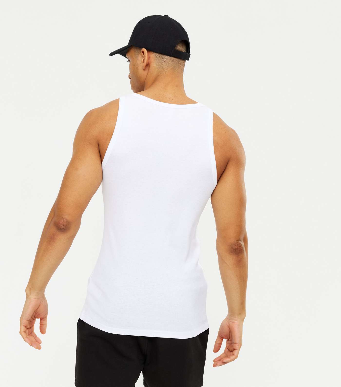 White Ribbed Muscle Fit Vest Image 4