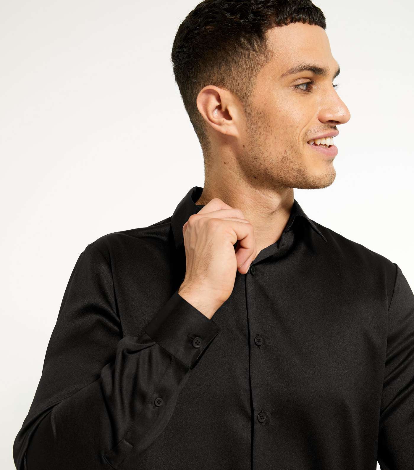 Black Satin Collared Long Sleeve Shirt Image 3