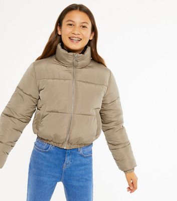 camel cropped puffer jacket