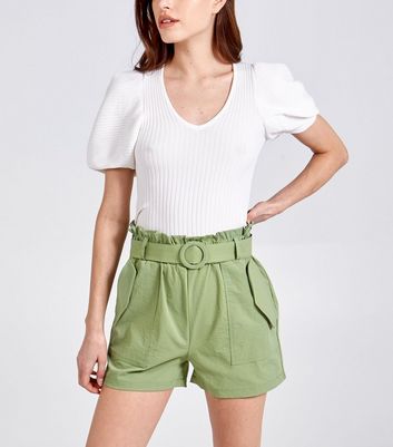Image of Pink Vanilla Green High Belted Waist Shorts New Look