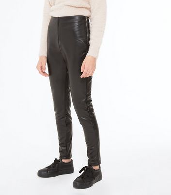 Black Leather-Look Zip Side Trousers 
