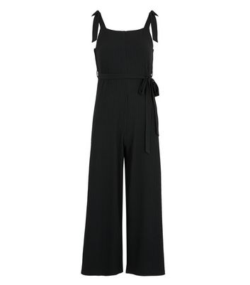 90/'s Black Polyester Jumpsuit with Tie Straps