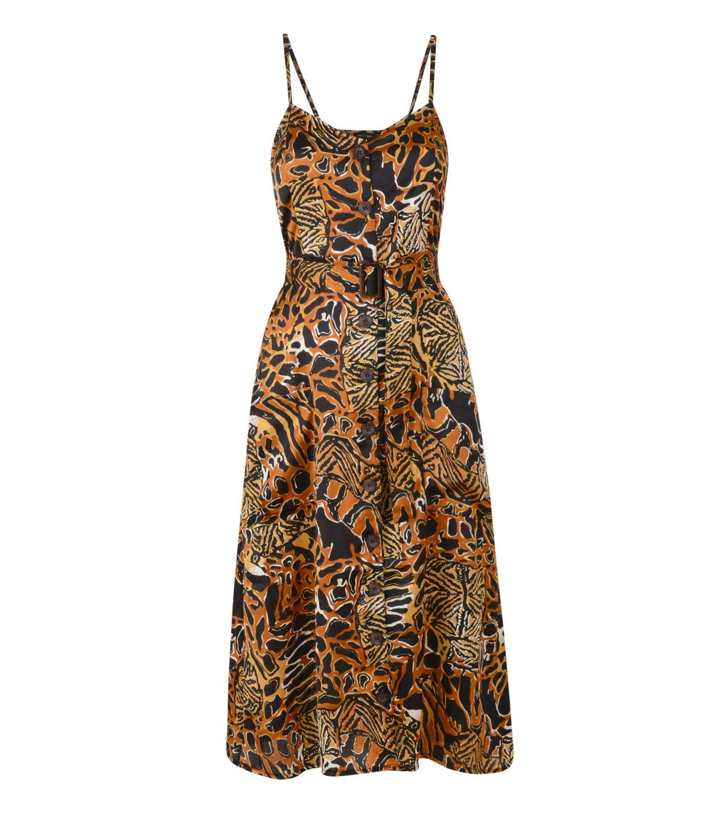 Brown Mixed Animal Print Strappy Midi Dress 