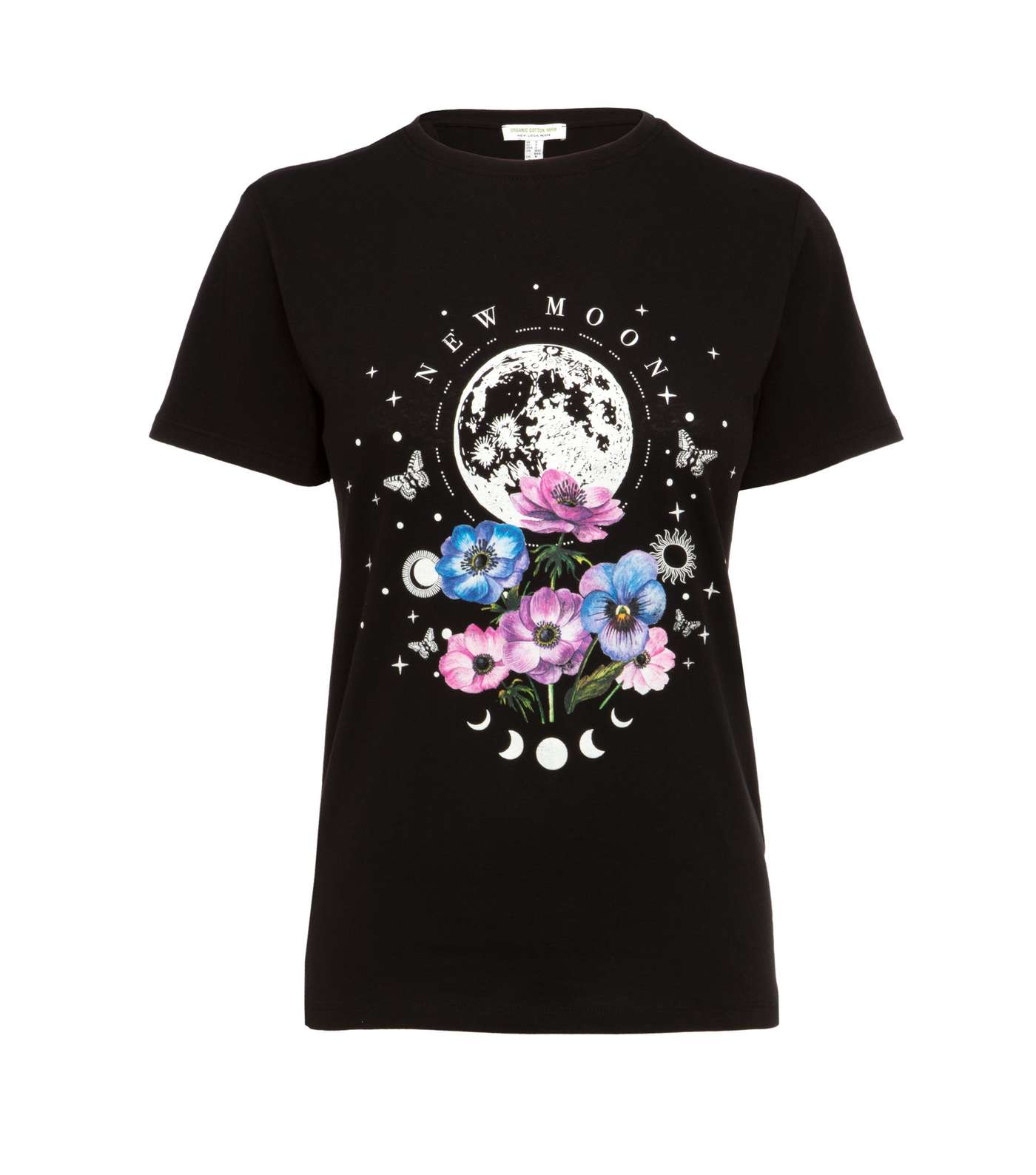 Petite Black Floral New Moon Slogan T-Shirt 
