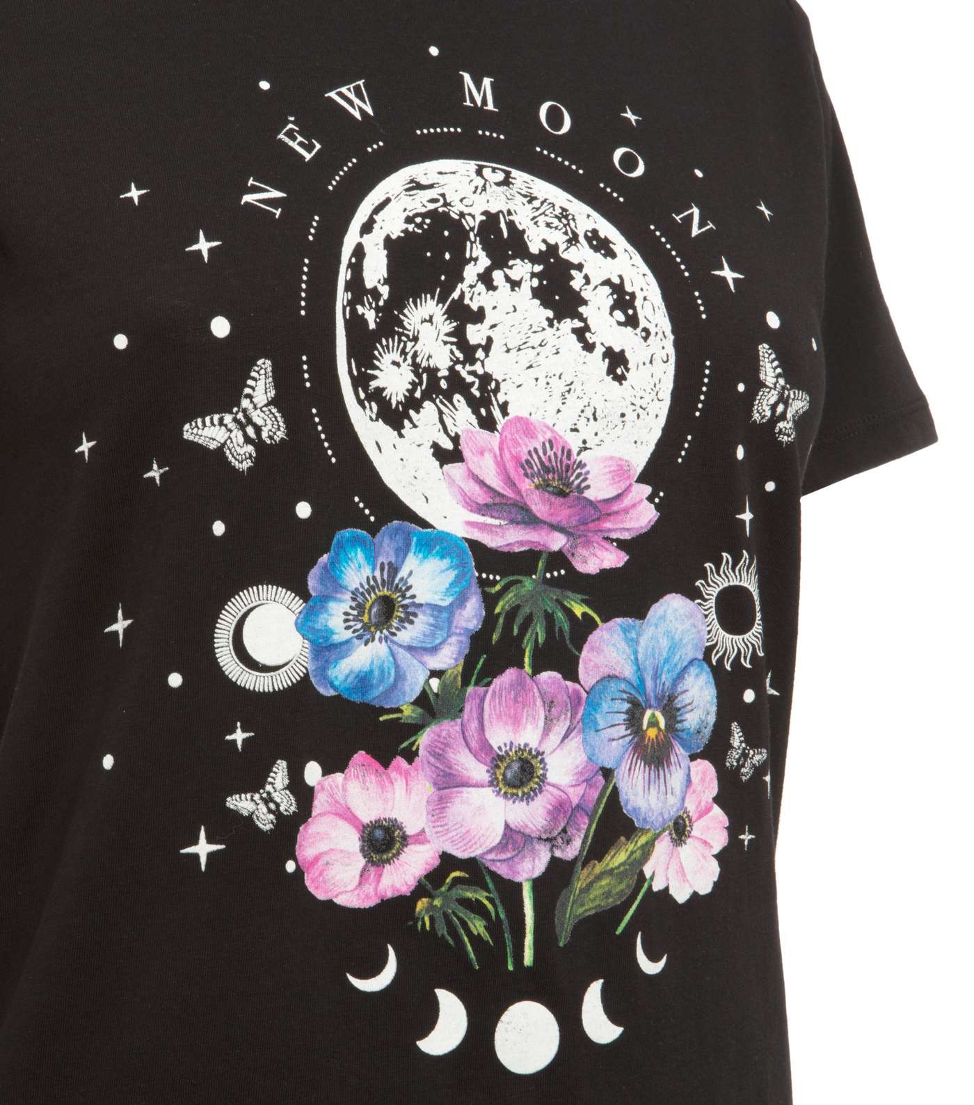 Petite Black Floral New Moon Slogan T-Shirt  Image 3