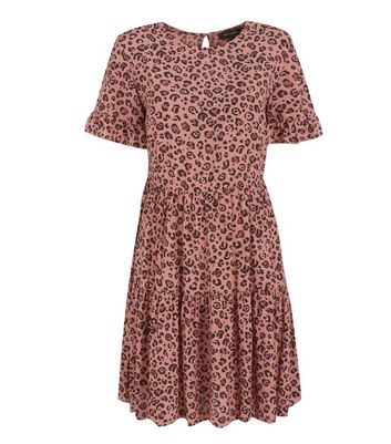 Pink Leopard Print Frill Smock Mini Dress | New Look