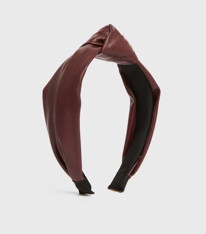 Dark Red Leather-Look Knot Headband