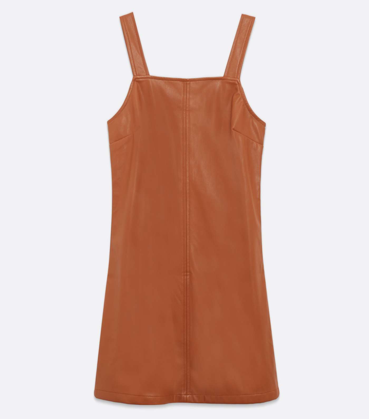 Tan Leather-Look Mini Pinafore Dress Image 5