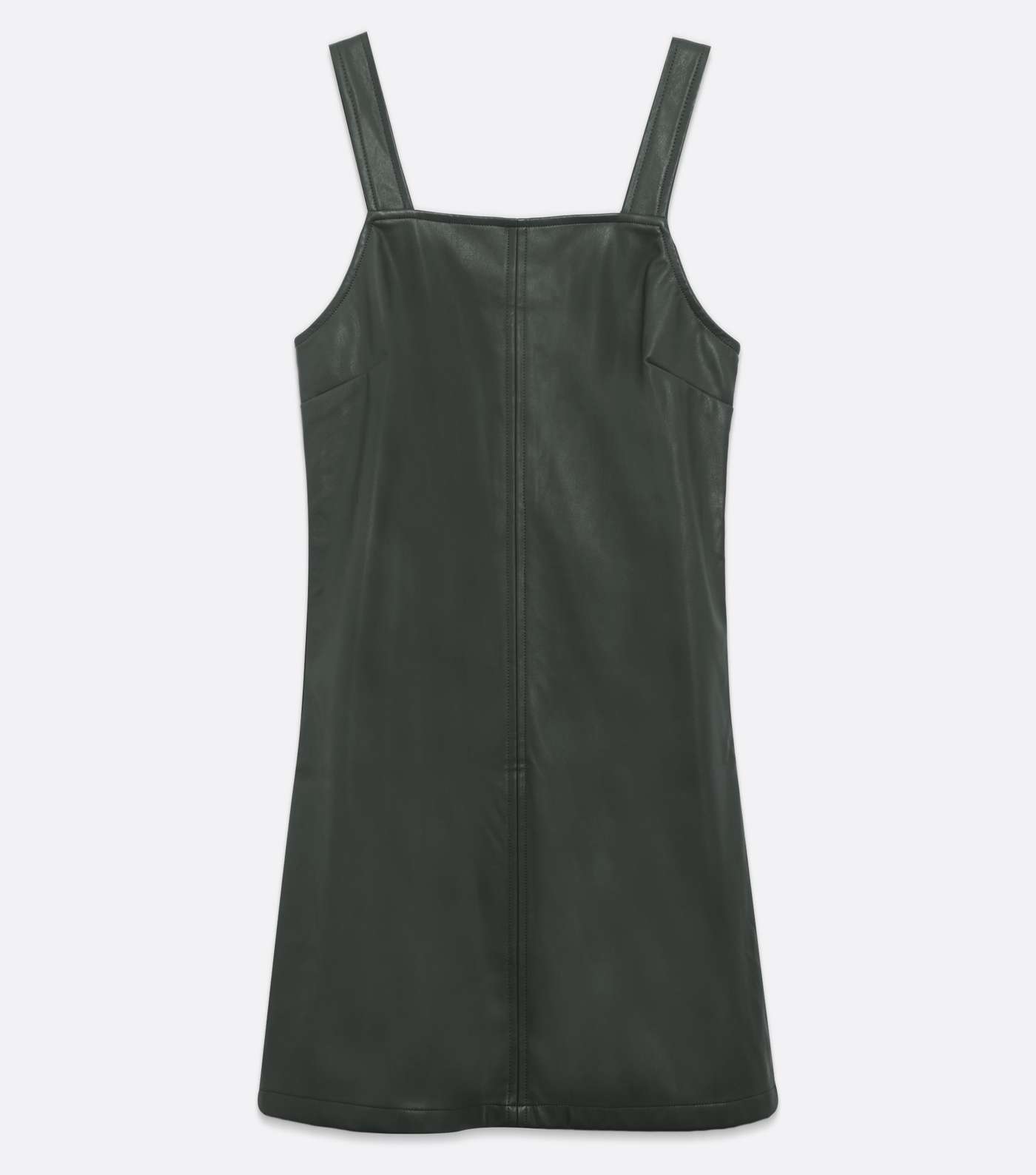 Khaki Leather-Look Mini Pinafore Dress Image 5
