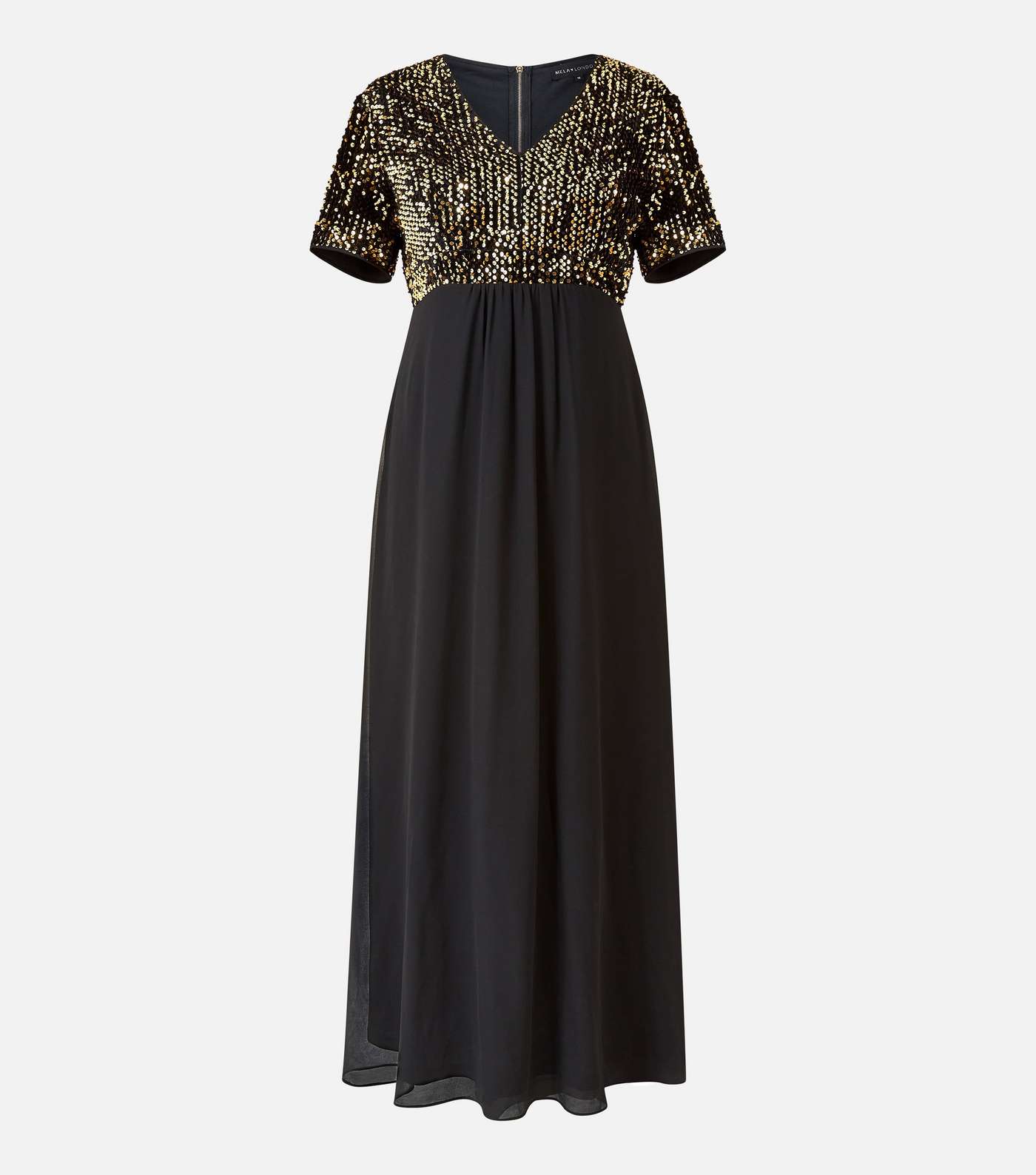 Mela Curves Black Gold Sequin Short Sleeve Maxi Dress Image 4