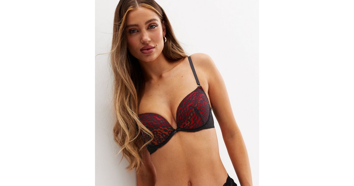 Red Leopard Lace Push Up Bra