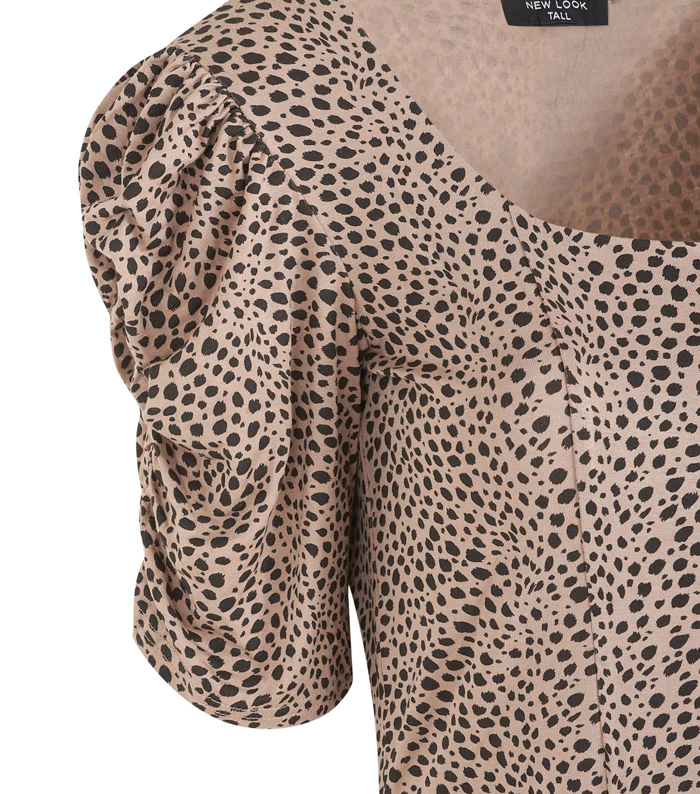 Tall Brown Leopard Jacquard Puff Sleeve Dress Image 3