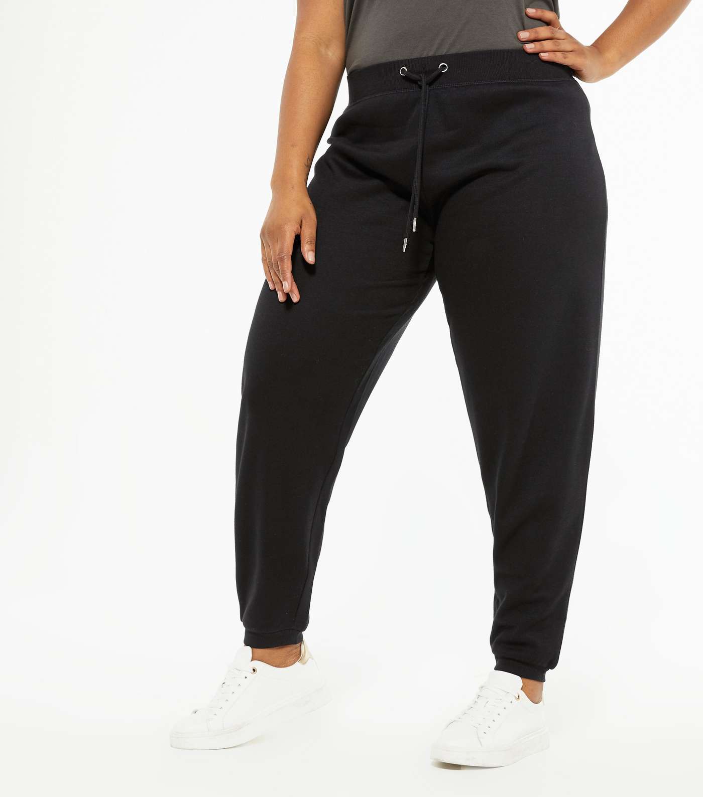 Curves Black Jersey Cuffed Joggers Image 2