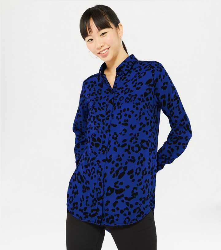 Men's blue leopard print shirt