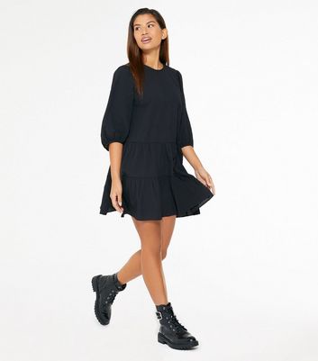 tiered smock dress black