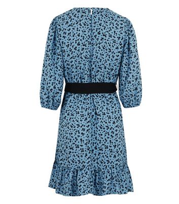 Image of Pale Blue Floral Belted Mini Dress New Look